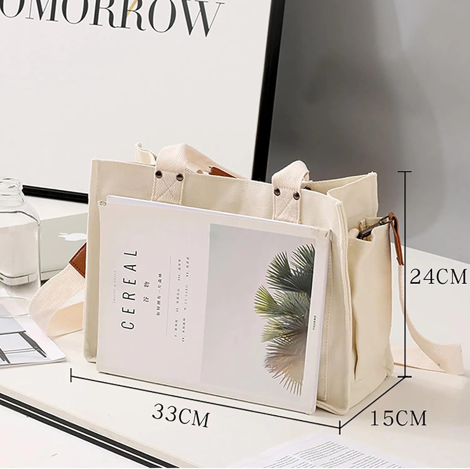 Canvas Tote Bags for Women Large Capacity Messenger Bag Durable Shoulder Bag Multi Pocket Casual Work Bags