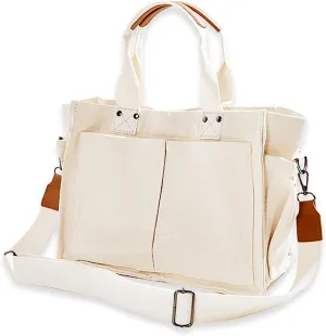 Canvas Tote Bags for Women Large Capacity Messenger Bag Durable Shoulder Bag Multi Pocket Casual Work Bags