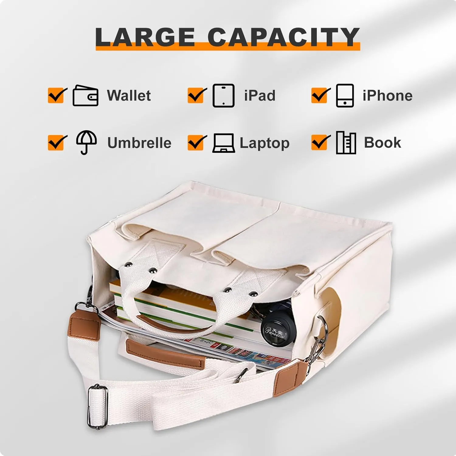 Canvas Tote Bags for Women Large Capacity Messenger Bag Durable Shoulder Bag Multi Pocket Casual Work Bags