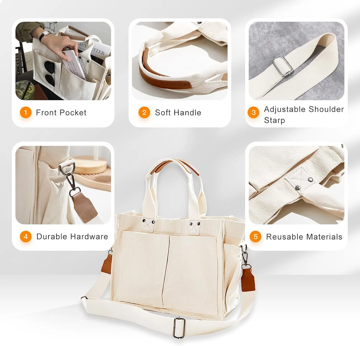 Canvas Tote Bags for Women Large Capacity Messenger Bag Durable Shoulder Bag Multi Pocket Casual Work Bags