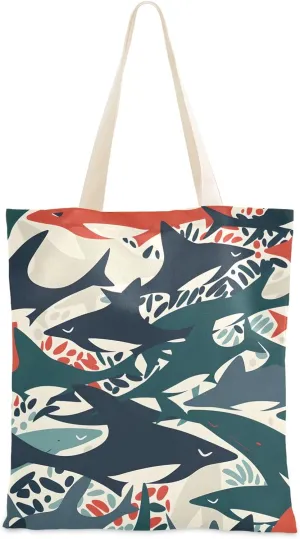 Canvas Tote Bags Sink Or Swim Sharks Multi-Purpose Reusable Canvas Bags Use for Grocery Bags,Shopping Bags,Gift Bags