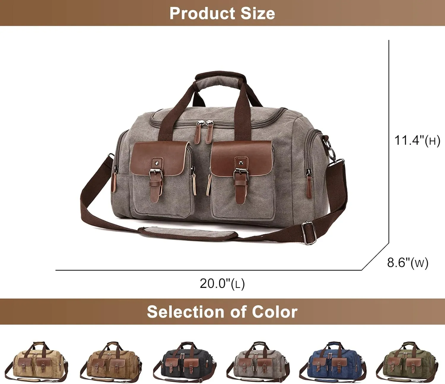 Canvas Weekend Bag for Men, Vintage Travel Duffle Bags Large Capacity Crossbody Shoulder Bag for Camping Hiking (B/Brown)