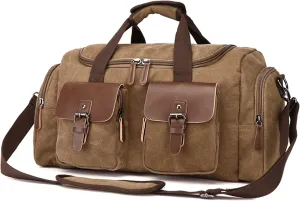 Canvas Weekend Bag for Men, Vintage Travel Duffle Bags Large Capacity Crossbody Shoulder Bag for Camping Hiking (B/Brown)