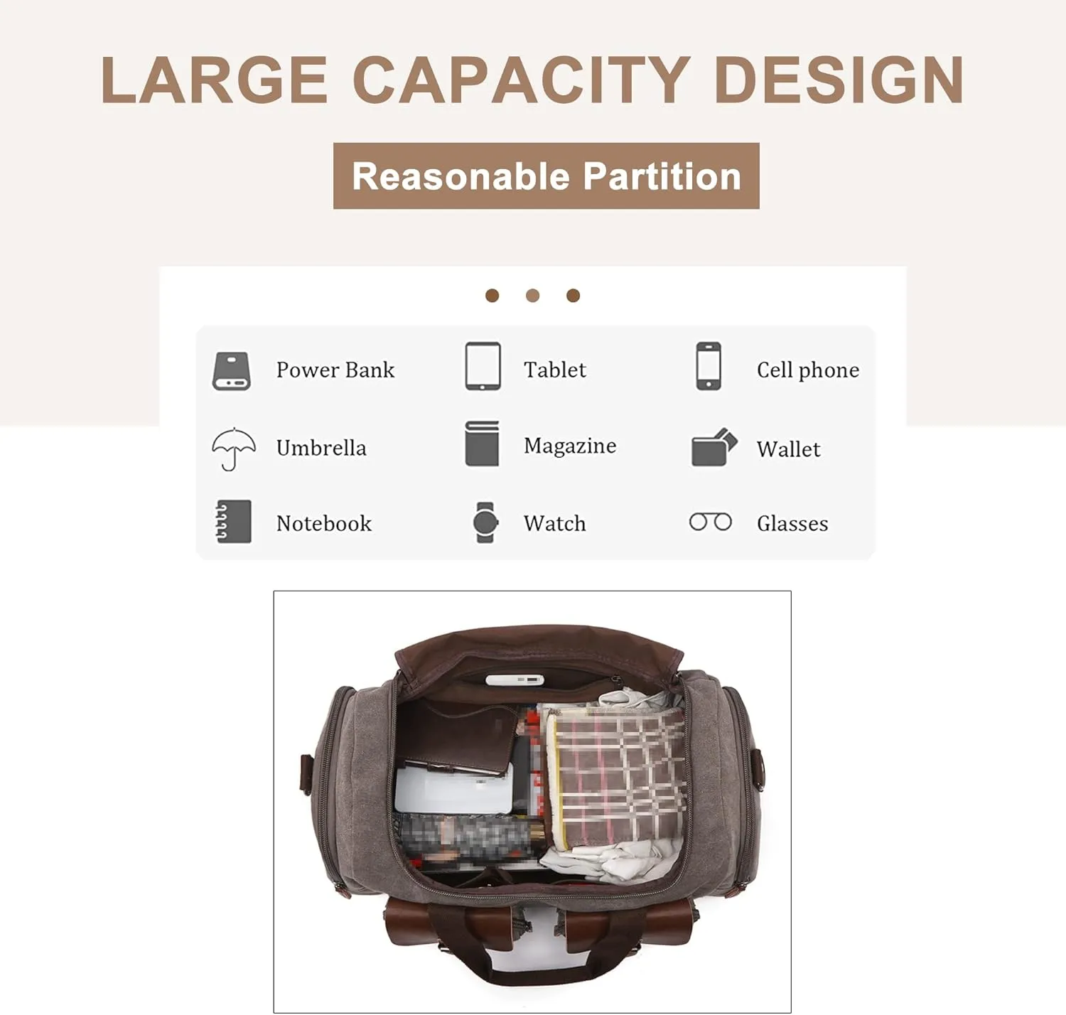 Canvas Weekend Bag for Men, Vintage Travel Duffle Bags Large Capacity Crossbody Shoulder Bag for Camping Hiking (B/Brown)