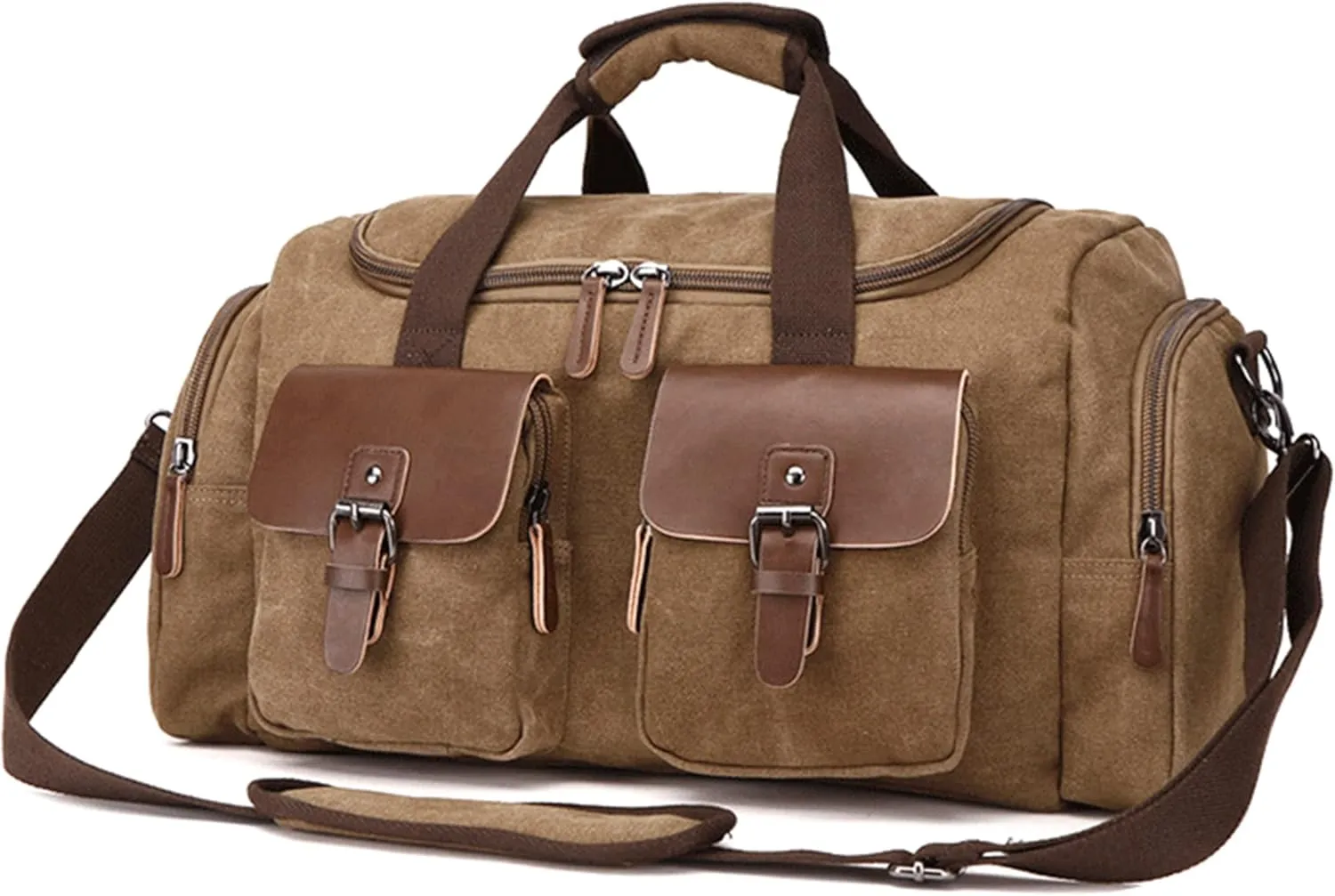 Canvas Weekend Bag for Men, Vintage Travel Duffle Bags Large Capacity Crossbody Shoulder Bag for Camping Hiking (B/Brown)