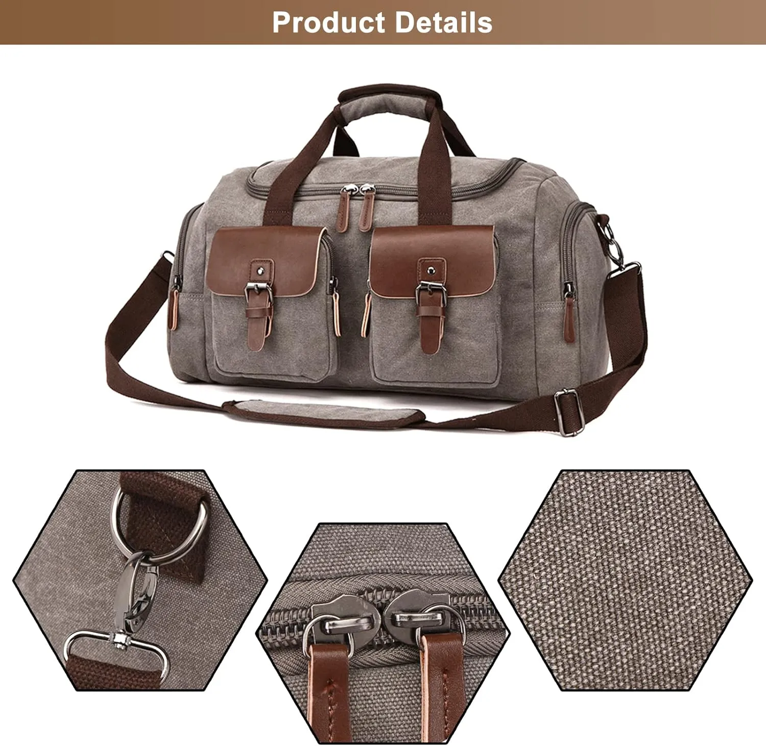 Canvas Weekend Bag for Men, Vintage Travel Duffle Bags Large Capacity Crossbody Shoulder Bag for Camping Hiking (B/Brown)