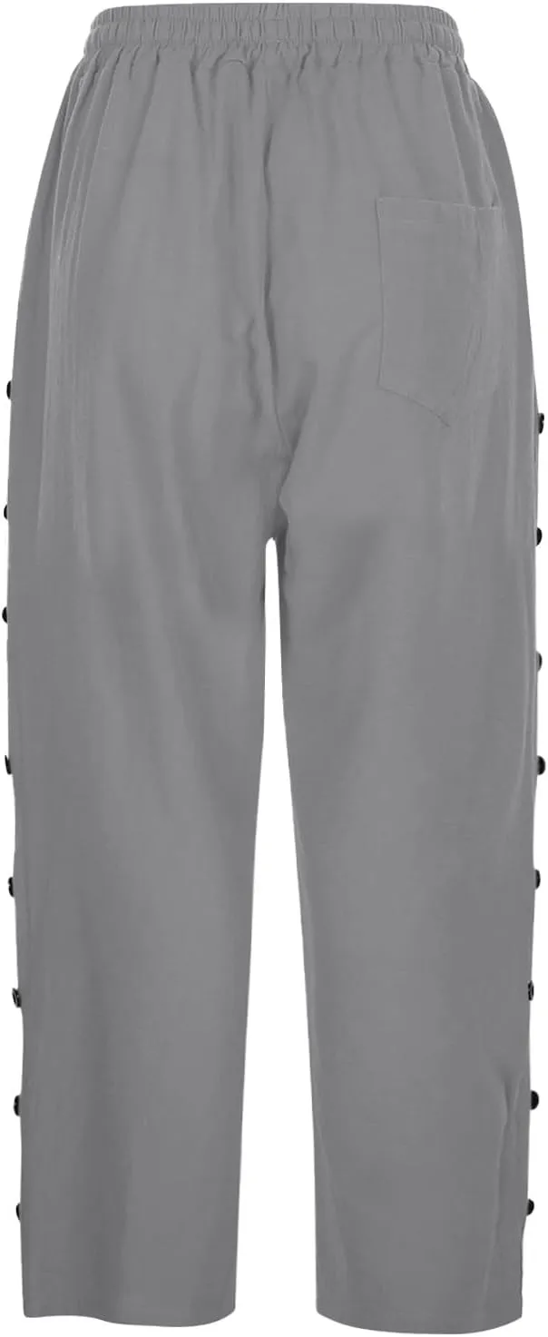 Capris Pants for Women Color Cotton Linen Elastic Seven Pants Beach Casual Pants Linen Baggy Comfort Trousers with