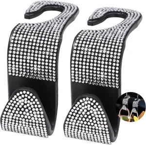 Car Seat Backrest Headrest S-Type Shiny Diamond Hanger Car Decorative Clothes Hanger Storage Manager Wallet Coat Clothes Interior Accessories Umbrella Grocery Bag Handbag Hook 2Pcs, White