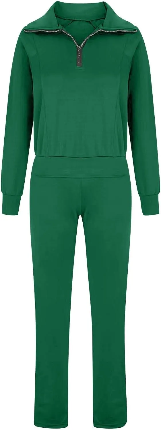 Casual 2 Piece Sportwears for Women Trendy Half Zip Sweatshirt Wide Leg Sweatpant Sets Casual Solid Color Tracksuits