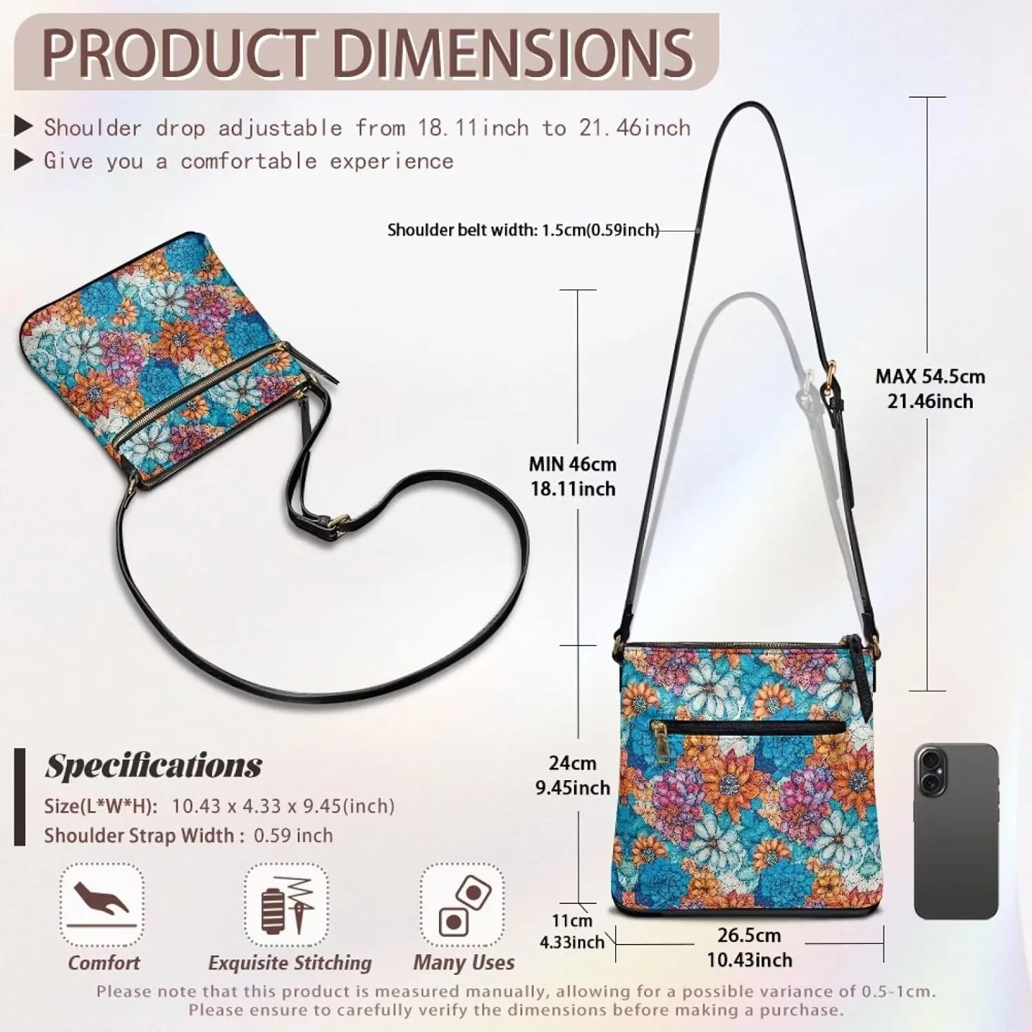 Casual Crossbody Bags for Women PU Shoulder Purse Bag Lightweight Messenger Bag with Zipper for Travel Shopping