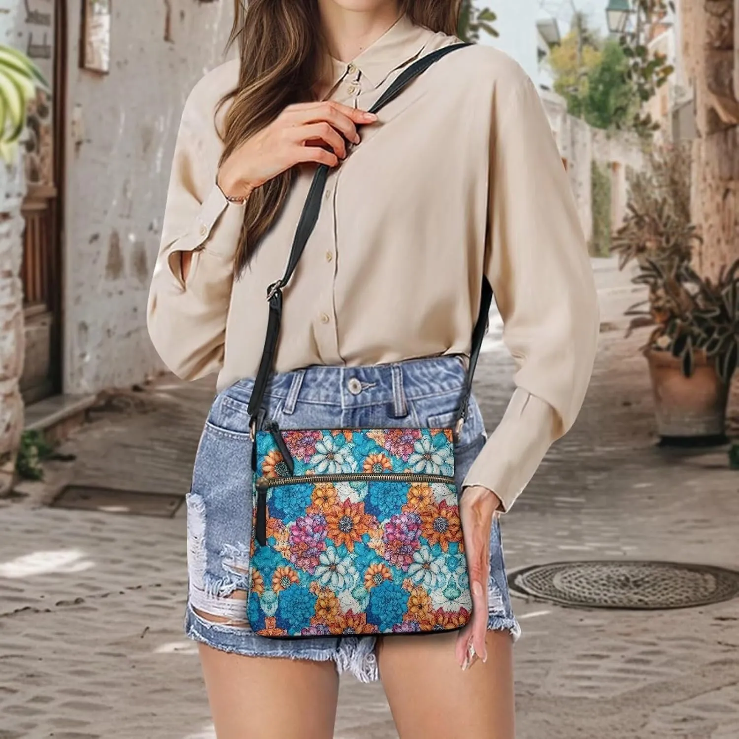 Casual Crossbody Bags for Women PU Shoulder Purse Bag Lightweight Messenger Bag with Zipper for Travel Shopping