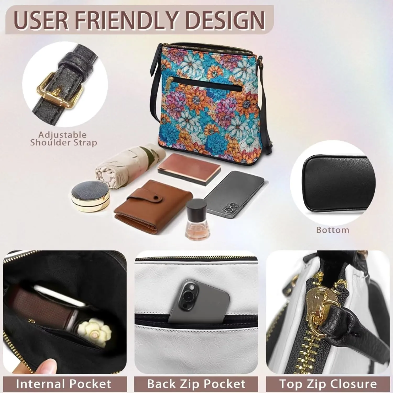 Casual Crossbody Bags for Women PU Shoulder Purse Bag Lightweight Messenger Bag with Zipper for Travel Shopping