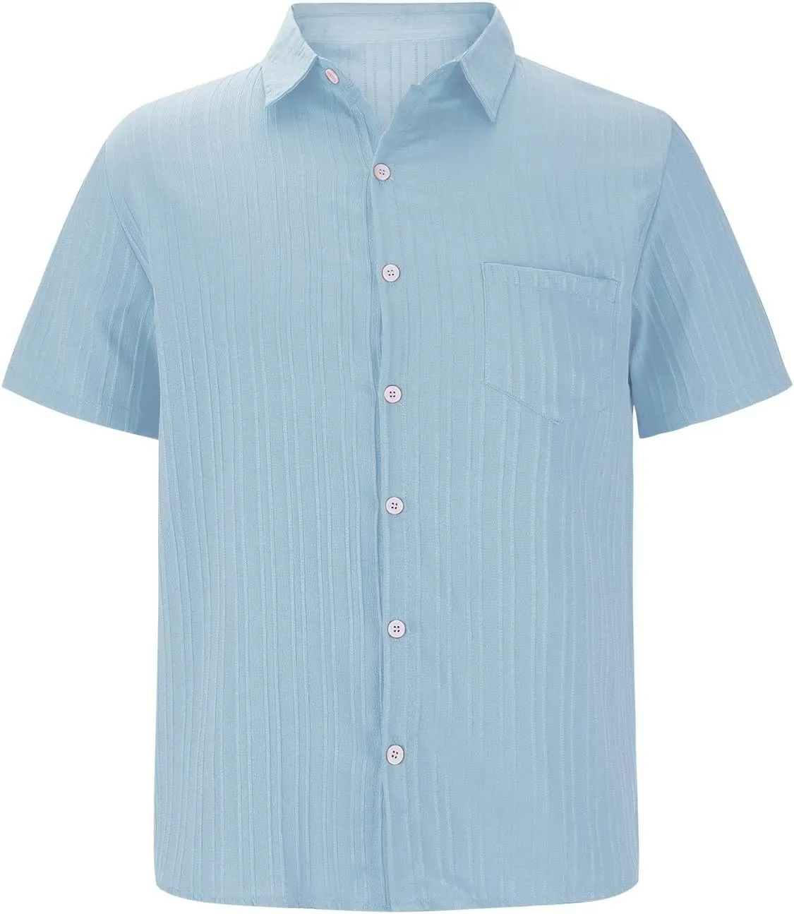 Casual Shirts for Men Summer Loose Fashion Button Down Shirts Vacation Solid Pleated Lapel Short Sleeve Top Clothes