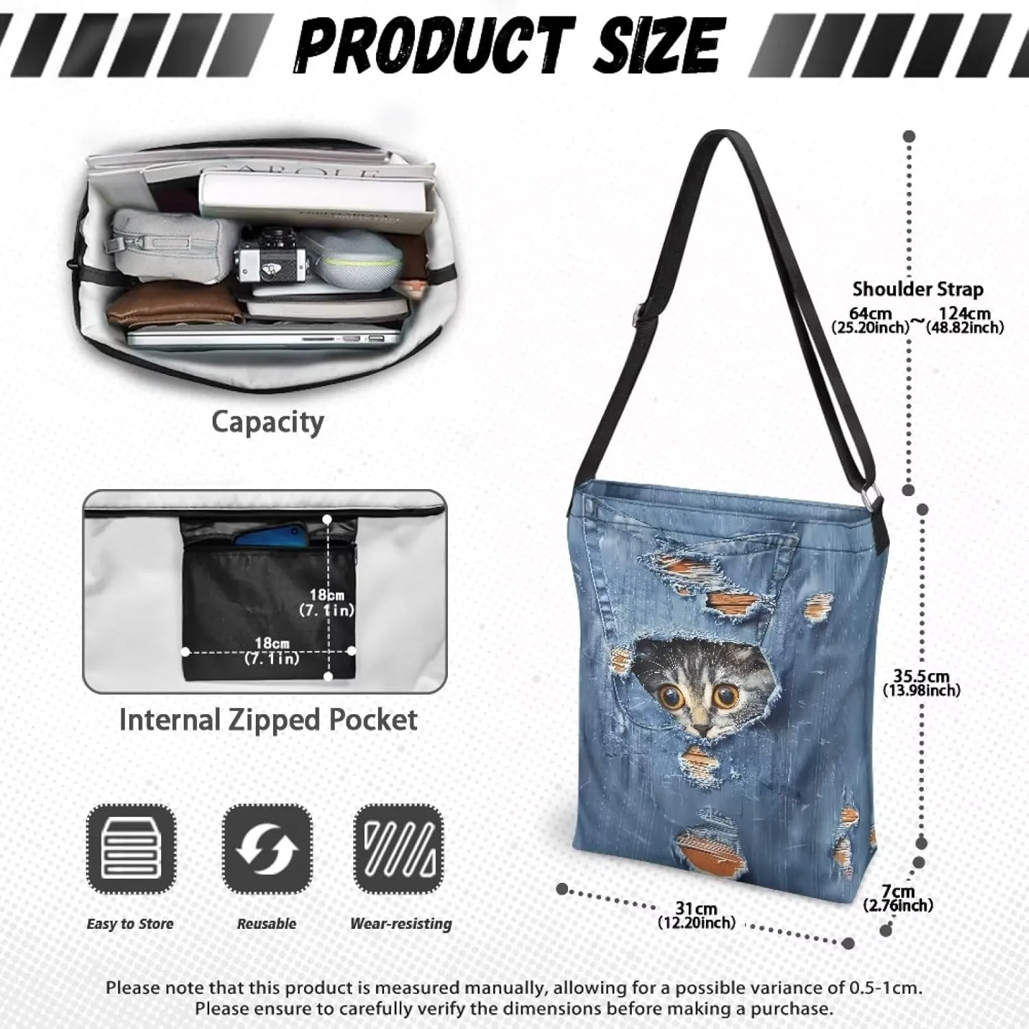 Casual Women Tote Bag Large Canvas Shoulder Bag Outdoors Messenger Bag with Pocket Handbag with Strap Crossbody Bag