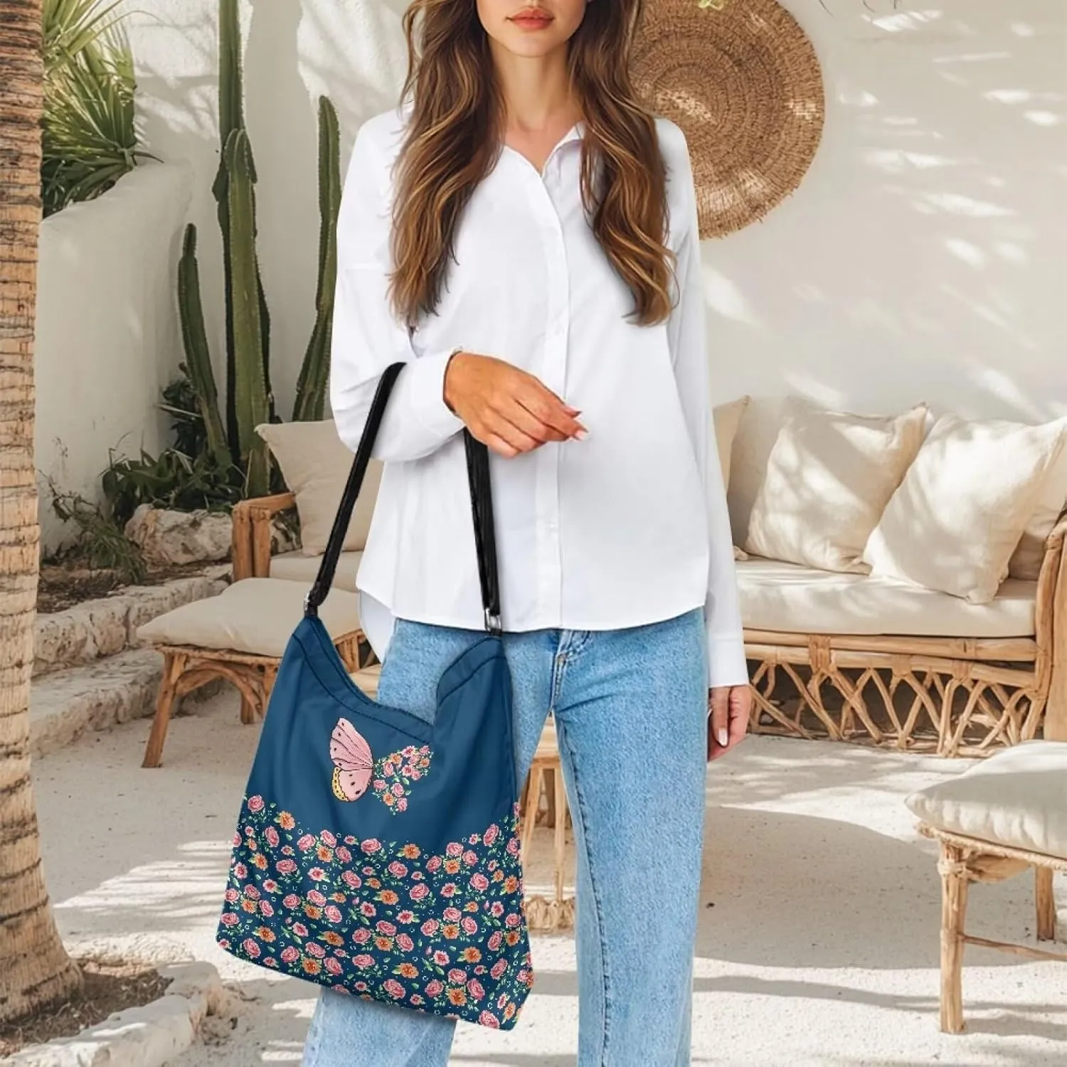 Casual Women Tote Bag Large Canvas Shoulder Bag Outdoors Messenger Bag with Pocket Handbag with Strap Crossbody Bag