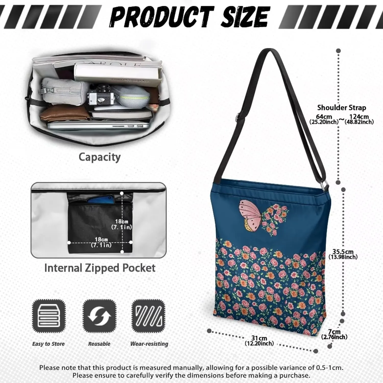 Casual Women Tote Bag Large Canvas Shoulder Bag Outdoors Messenger Bag with Pocket Handbag with Strap Crossbody Bag