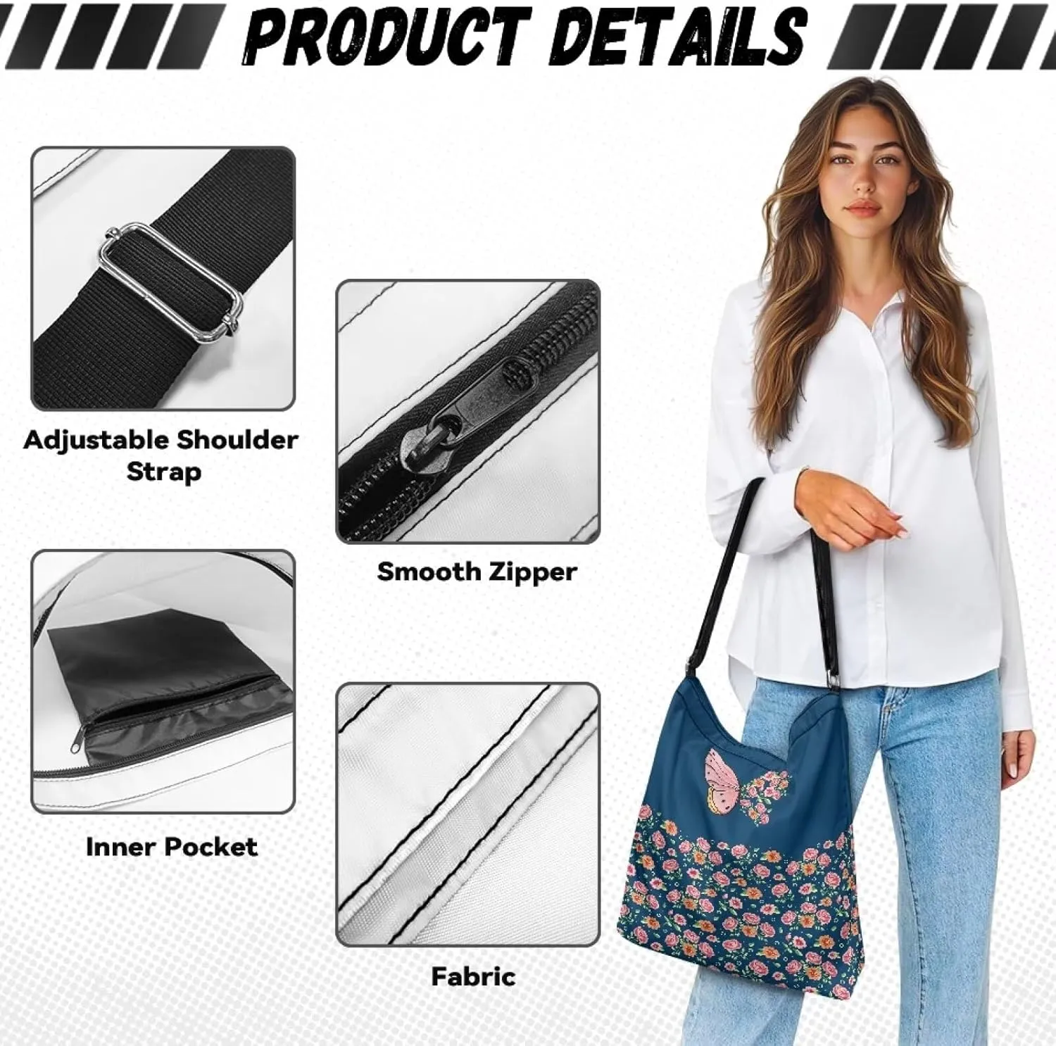 Casual Women Tote Bag Large Canvas Shoulder Bag Outdoors Messenger Bag with Pocket Handbag with Strap Crossbody Bag