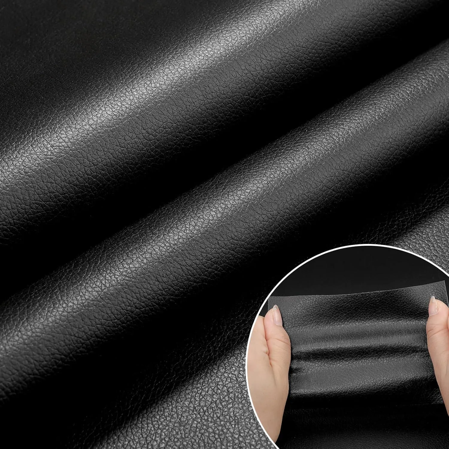 CAX Black Faux Leather Repair Patch 15.7x160 Inch Large Self-Adhesive Leather Repair Tape,Leather Repair Kit for Cabinets,Shelves,Sofa,Car Seats,Chairs,Bags,Shoes(Waterproof, Textured)