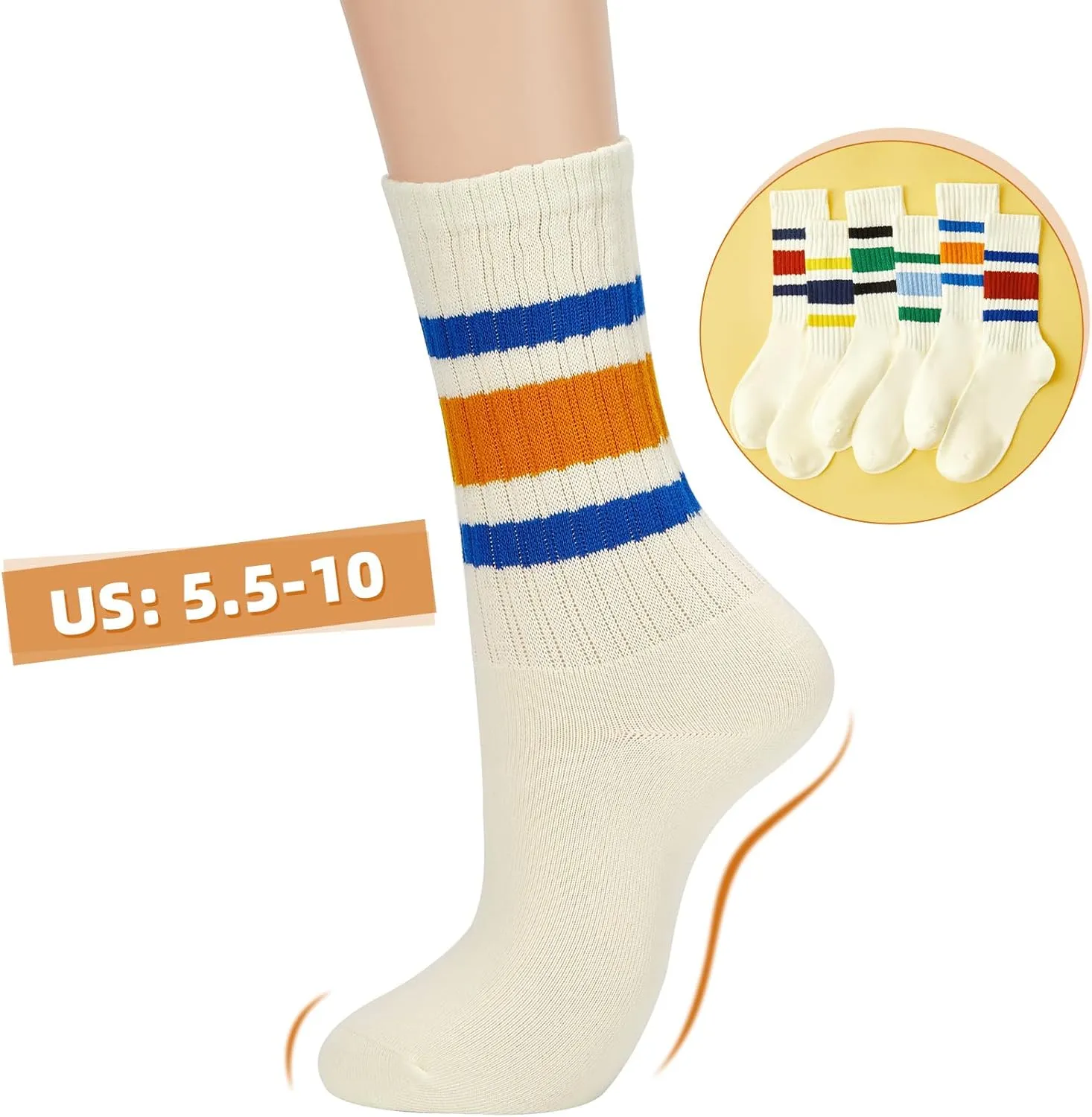 Century Star Retro Striped Novelty Socks For Women Vintage Casual Crew Socks Sporty Calf Socks Cotton Socks Women