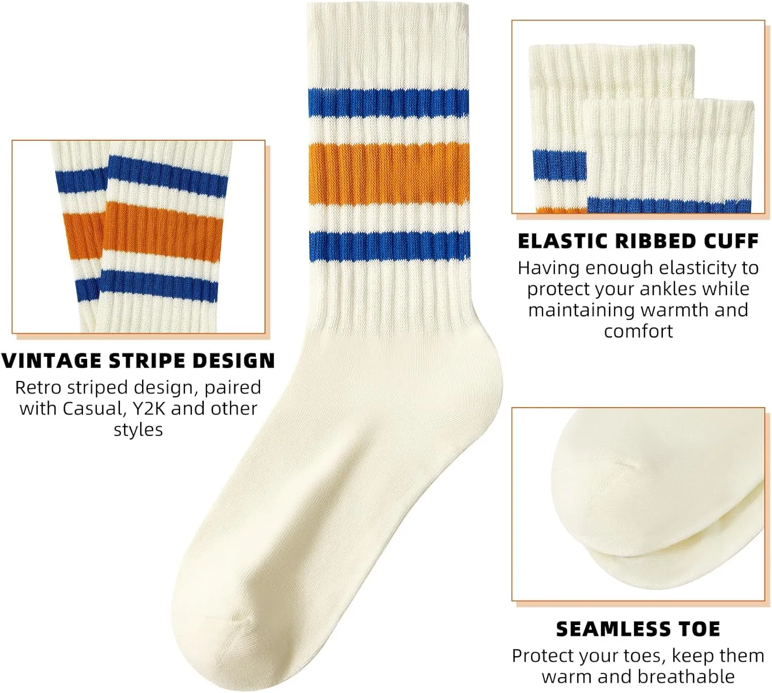 Century Star Retro Striped Novelty Socks For Women Vintage Casual Crew Socks Sporty Calf Socks Cotton Socks Women