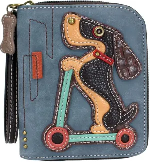 Chala Group Weinder Dog on Scooter Zip-Around Wallet/Wristlet Dachshund, Indigo, 5" x 6" x 1"