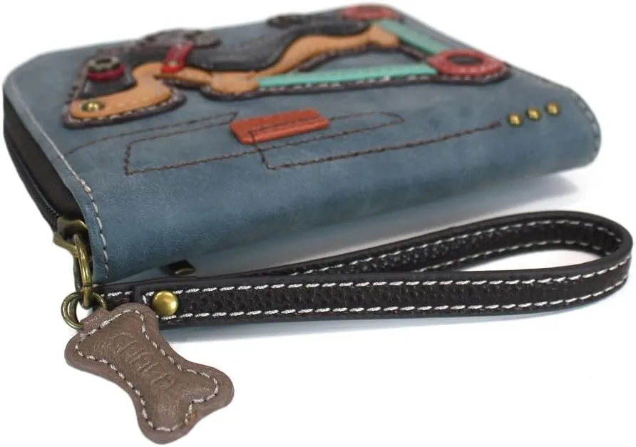 Chala Group Weinder Dog on Scooter Zip-Around Wallet/Wristlet Dachshund, Indigo, 5" x 6" x 1"