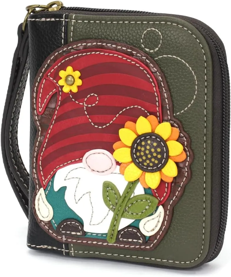 CHALA Handbags- Zip Around Wallet, Wristlet, 8 Credit Card Slots Sturdy Coin Purse for women (Gnome - Olive)