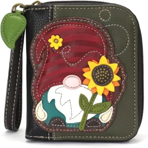 CHALA Handbags- Zip Around Wallet, Wristlet, 8 Credit Card Slots Sturdy Coin Purse for women (Gnome - Olive)