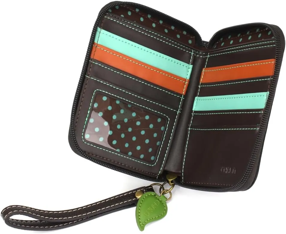 CHALA Handbags- Zip Around Wallet, Wristlet, 8 Credit Card Slots Sturdy Coin Purse for women (Gnome - Olive)