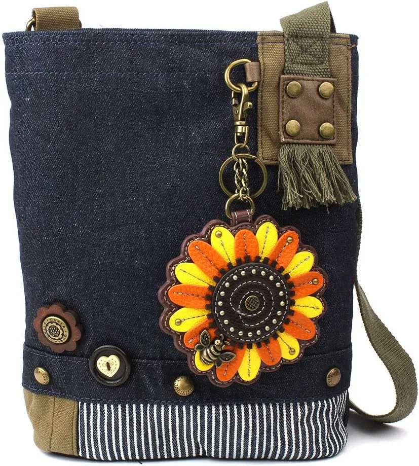 Chala Patch Cross-Body Women Handbag, Blue Denim Canvas Messenger Bag