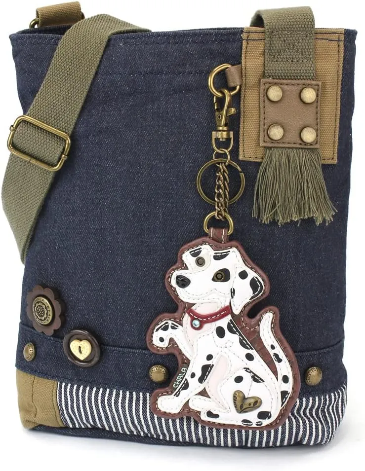 CHALA Patch Cross-Body Women Handbag, Blue Denim Canvas Messenger Bag