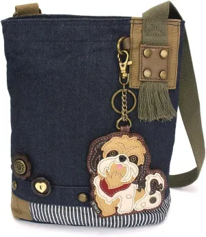 CHALA Patch Cross-Body Women Handbag, Blue Denim Canvas Messenger Bag