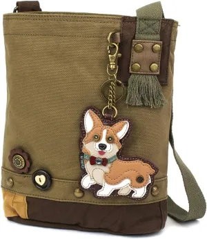 CHALA Patch Cross-Body Women Handbag Canvas Messenger Bag - Corgi - Olive