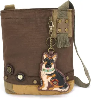 CHALA Patch Cross-Body Women Handbag, Canvas Messenger Bag - Dark Brown