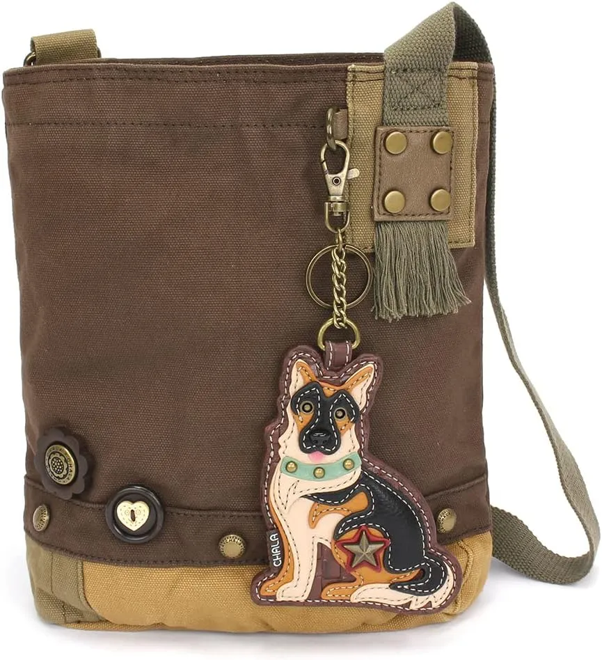 CHALA Patch Cross-Body Women Handbag, Canvas Messenger Bag - Dark Brown