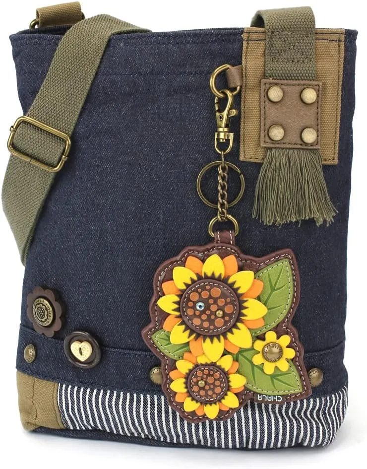 CHALA Patch Cross-Body Women Handbag, Canvas Messenger Bag - Sunflower Group - Denim