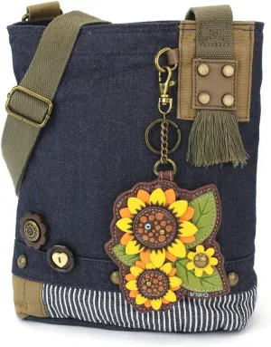 CHALA Patch Cross-Body Women Handbag, Canvas Messenger Bag - Sunflower Group - Denim