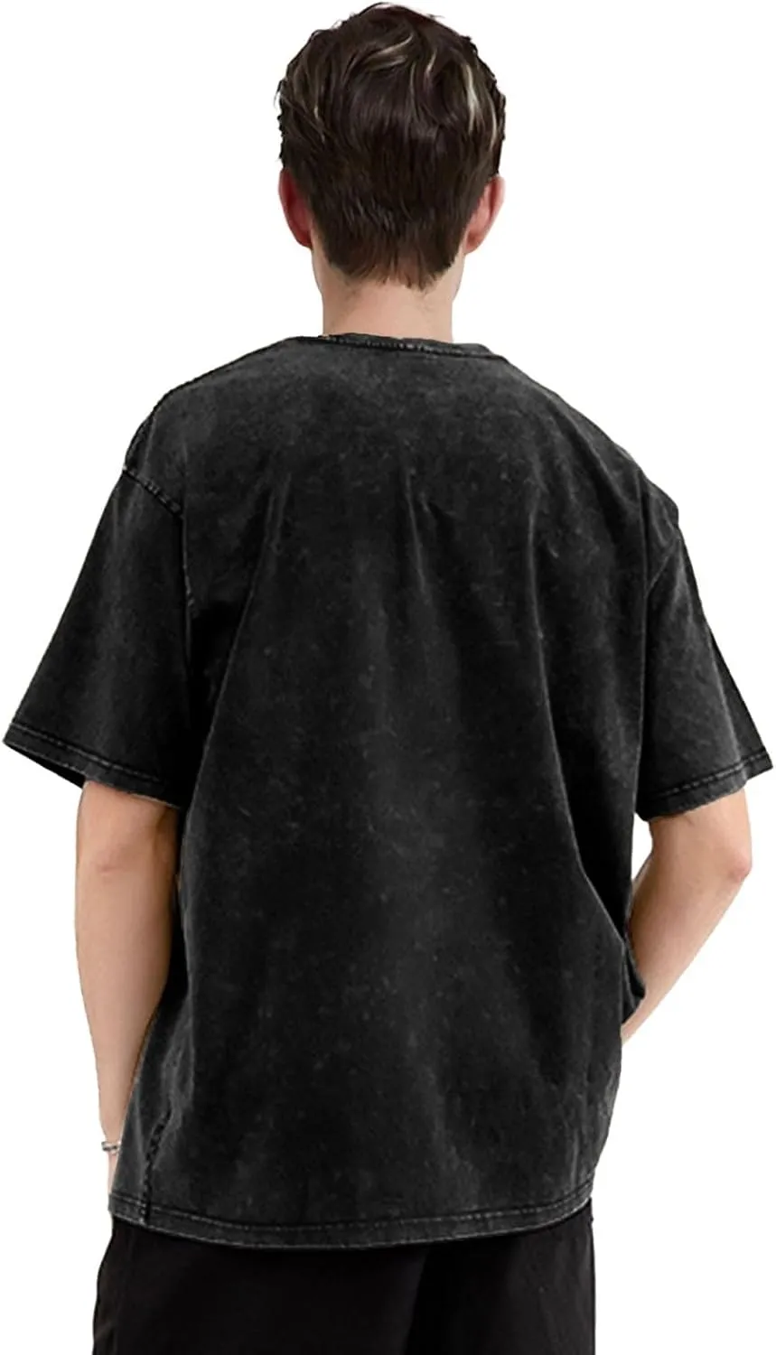 Charles Muisc Manson T-Shirt Retro Washed Off Shoulder Short Sleeved with Stamping Pattern Tees