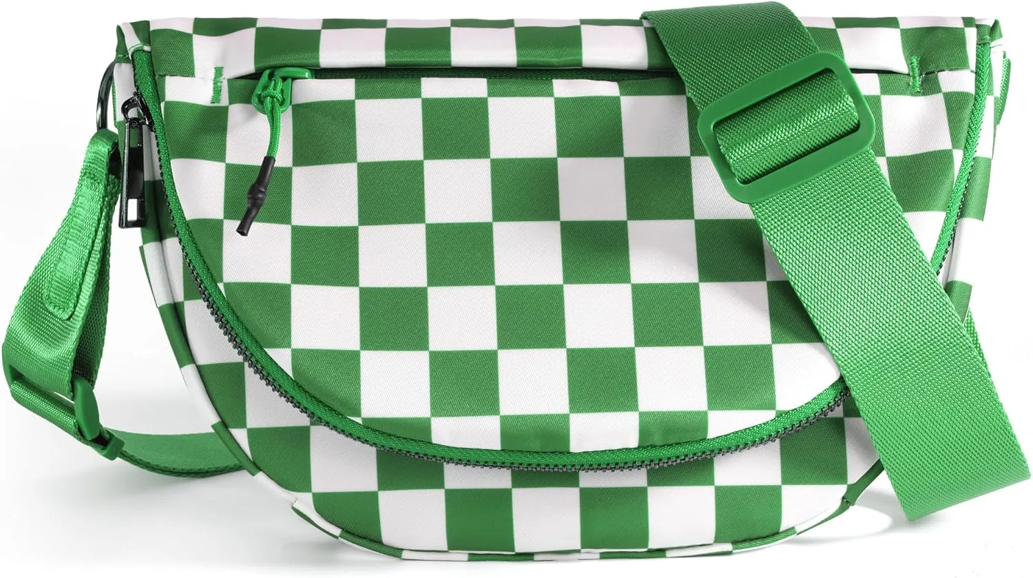 Checkered Crossbody Messenger Bag, Black and White Pattern, Adjustable Shoulder Strap
