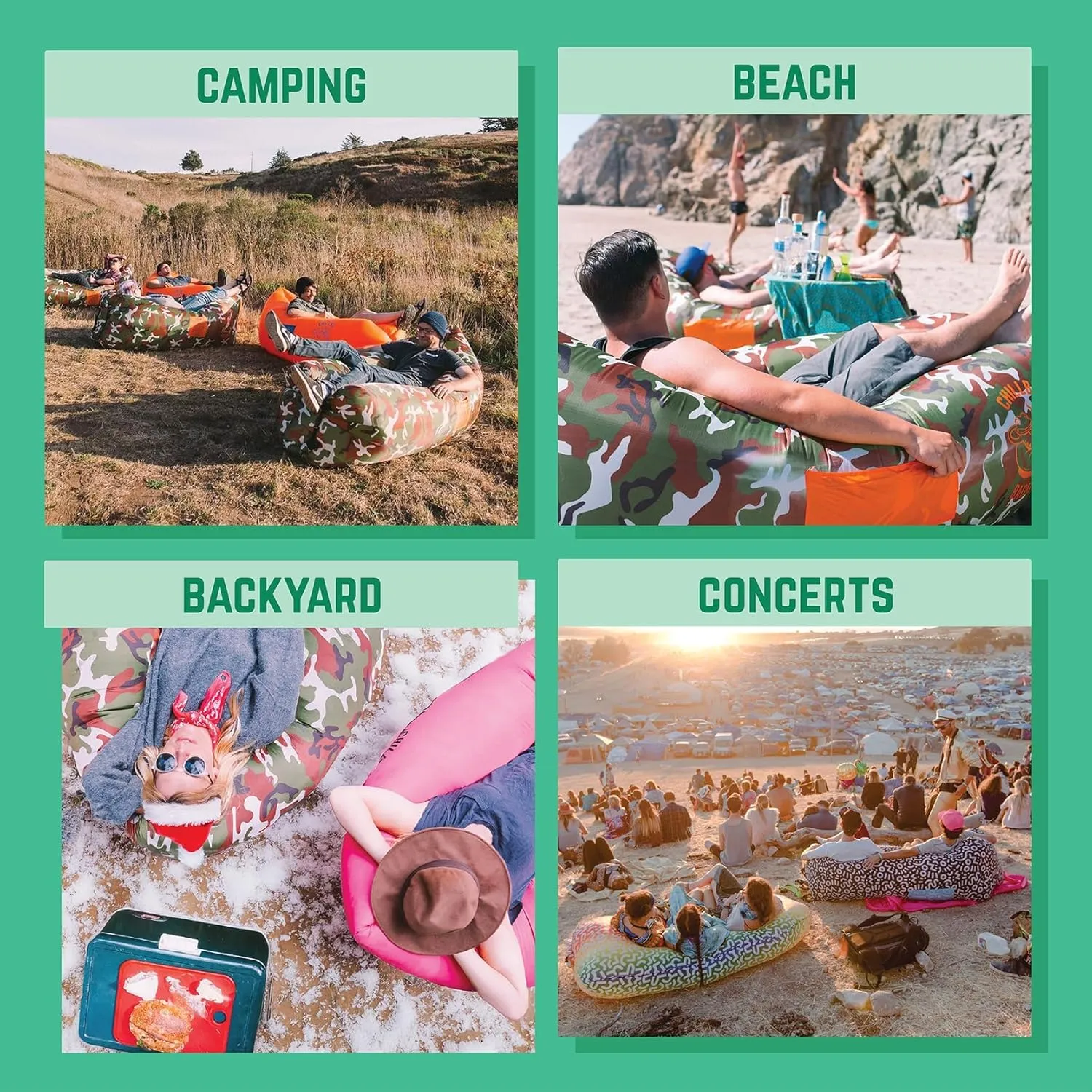 Chillbo Inflatable Couch – Cool Inflatable Chair. Upgrade Your Camping Accessories. Easy Setup is Perfect for Hiking Gear, Beach Chair and Music Festivals.