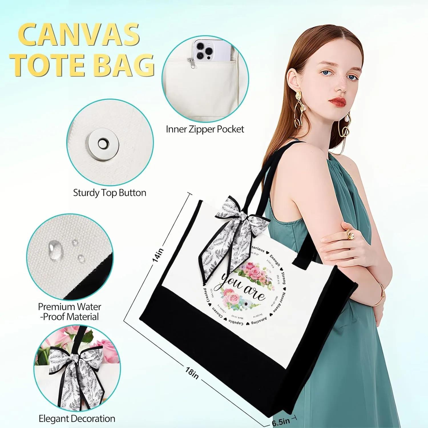 Christian Gifts for Women - Faith Based & Religious Gifts for Mom & Grandma: Bible Verse Tote Bags for Birthday & Christmas