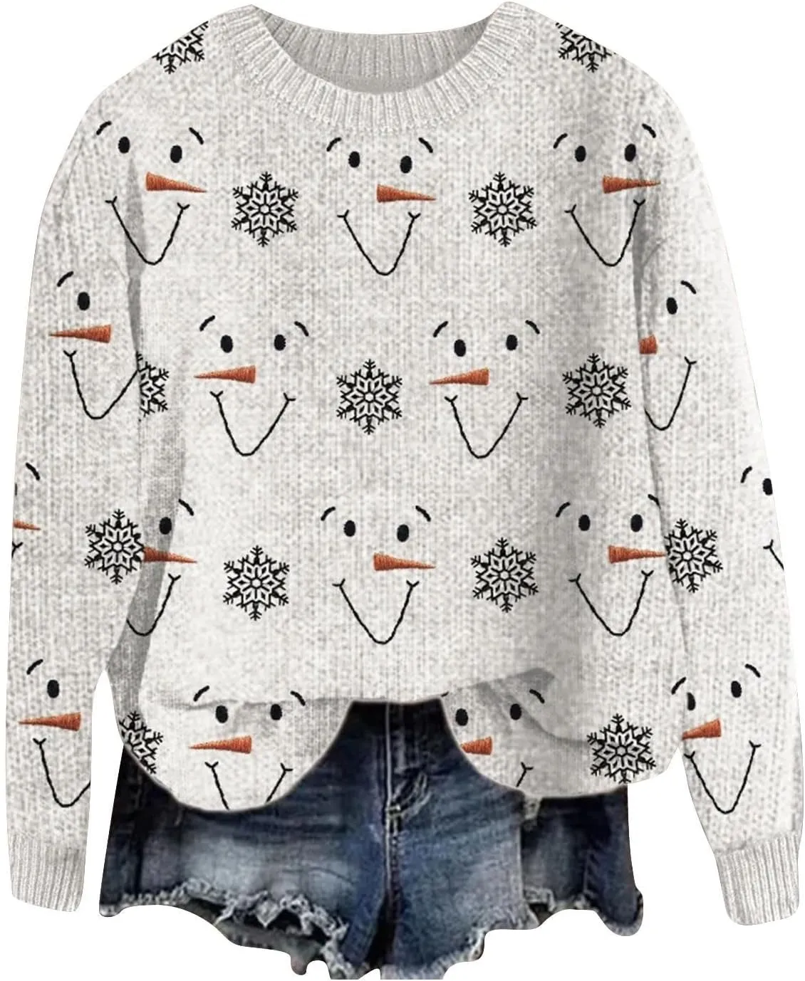 Christmas Jumpers for Women Winter Fair Isle Xmas Reindeer Print Knitted Sweater Casual Retro Crewneck Pullover Tops