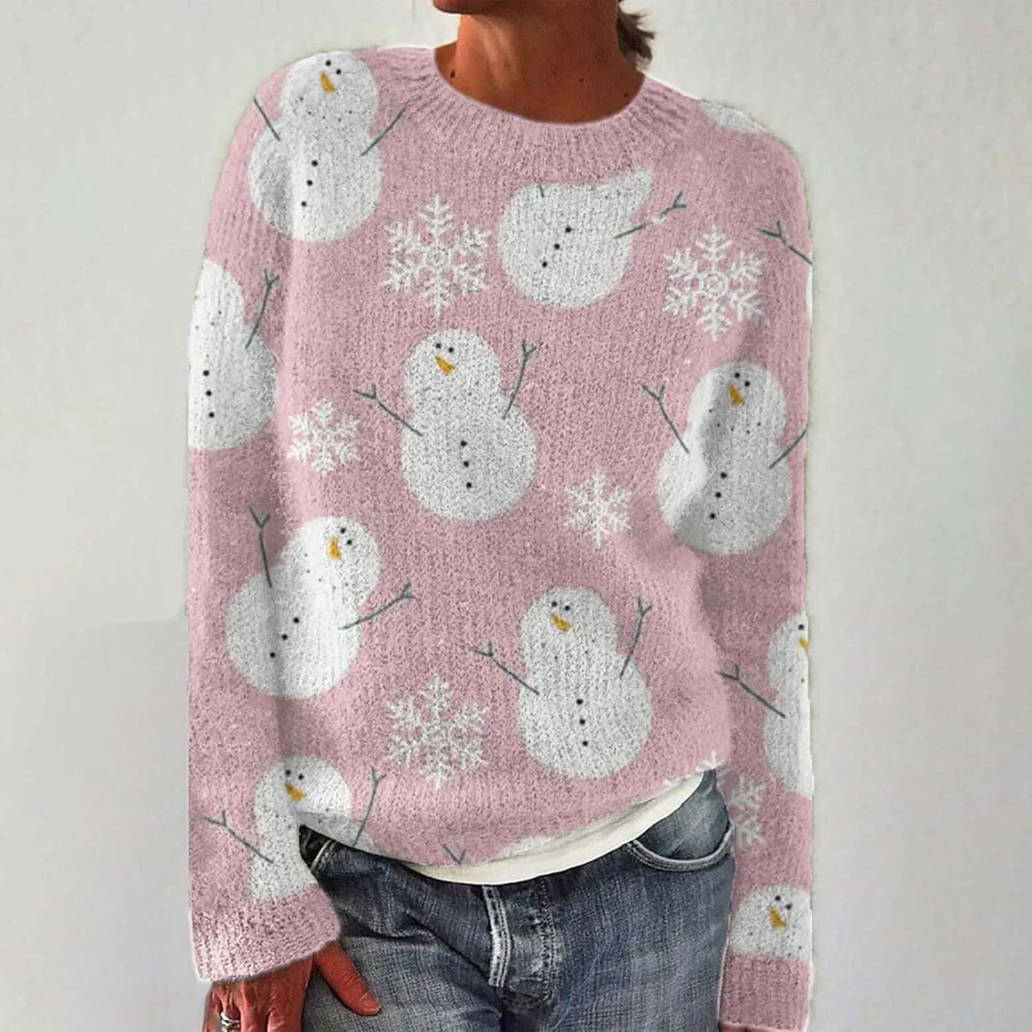 Christmas Jumpers for Women Winter Fair Isle Xmas Reindeer Print Knitted Sweater Casual Retro Crewneck Pullover Tops