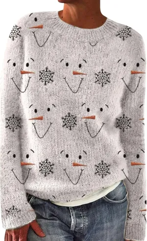 Christmas Jumpers for Women Winter Fair Isle Xmas Reindeer Print Knitted Sweater Casual Retro Crewneck Pullover Tops