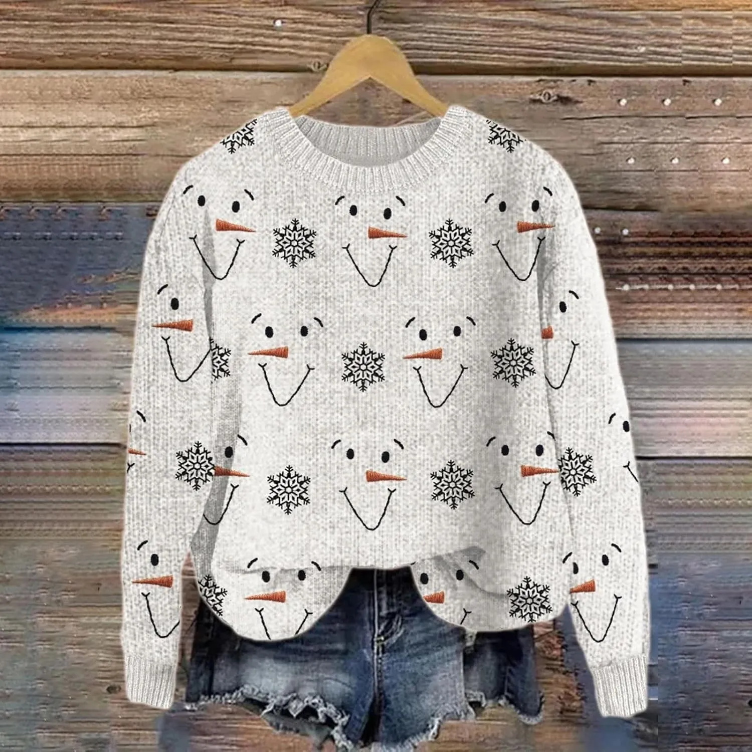 Christmas Jumpers for Women Winter Fair Isle Xmas Reindeer Print Knitted Sweater Casual Retro Crewneck Pullover Tops