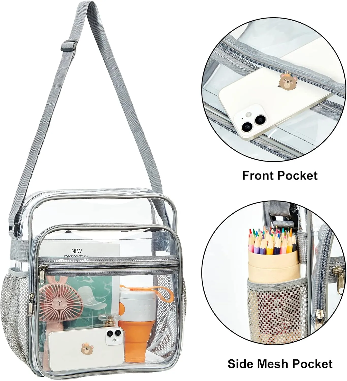 Clear Bag Stadium Approved, Clear Crossbody Messenger Shoulder Bag with Adjustable Strap for Concerts, Sports Events