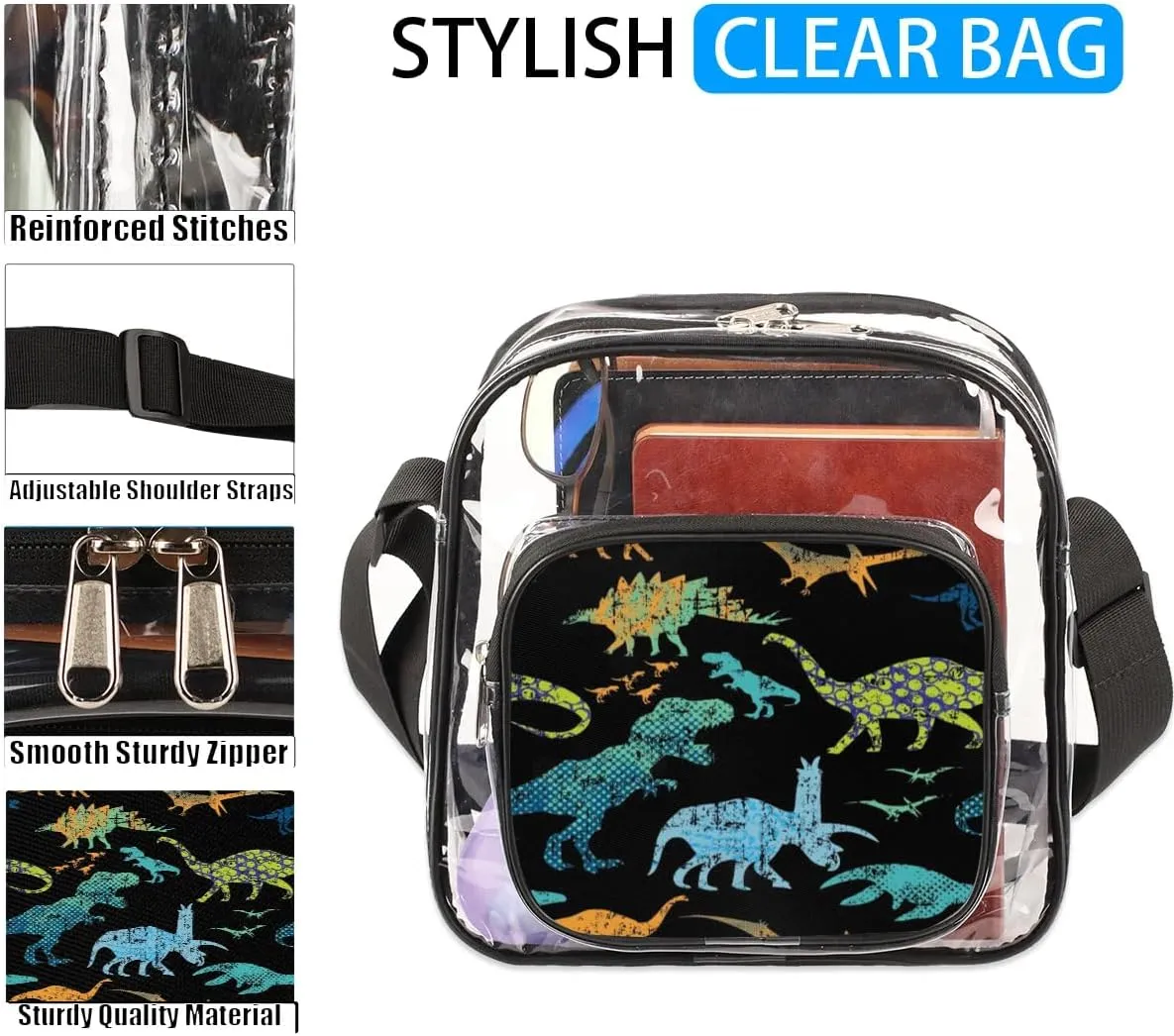 Clear Crossbody Bag Stadium Approved for Women and Men Transparent Messenger Shoulder Bag Clear Purse Bag
