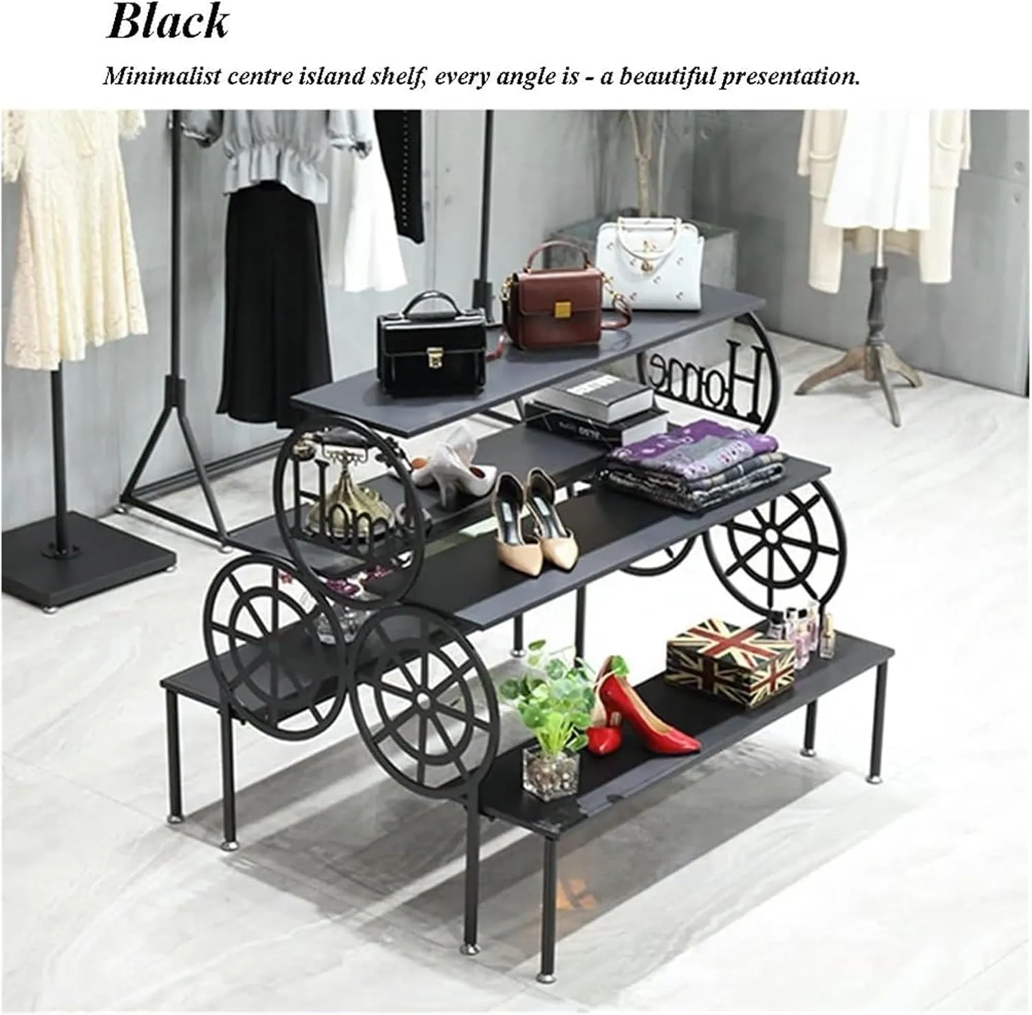 Clothes Rail Garment Rack Retail Display Tables For Shoe Shop, Standing Clothing Shoes Display Rack Unit Storage Shelves Trapezoidal Floor-to-ceiling Shelves Multi-level Shoes And Handbags Shelf ( Col