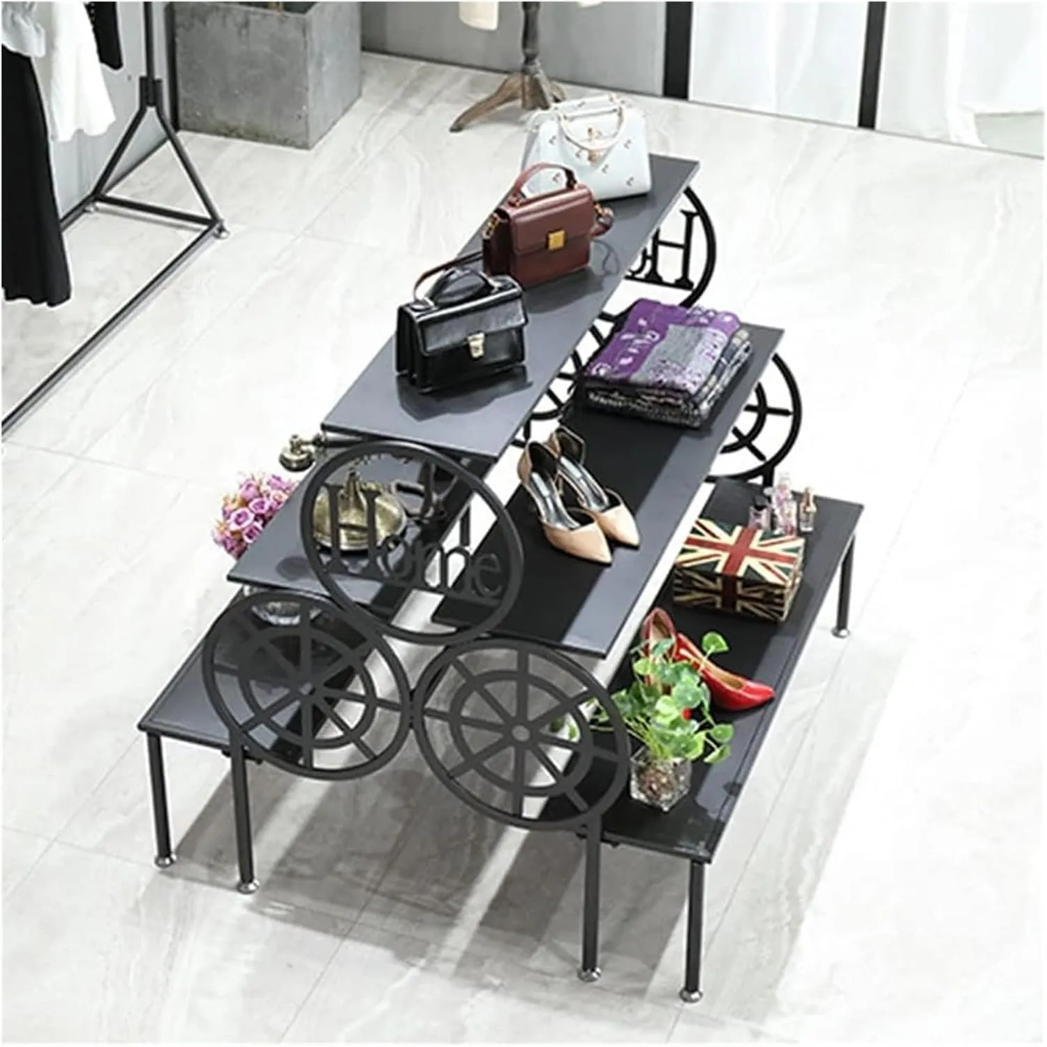 Clothes Rail Garment Rack Retail Display Tables For Shoe Shop, Standing Clothing Shoes Display Rack Unit Storage Shelves Trapezoidal Floor-to-ceiling Shelves Multi-level Shoes And Handbags Shelf ( Col