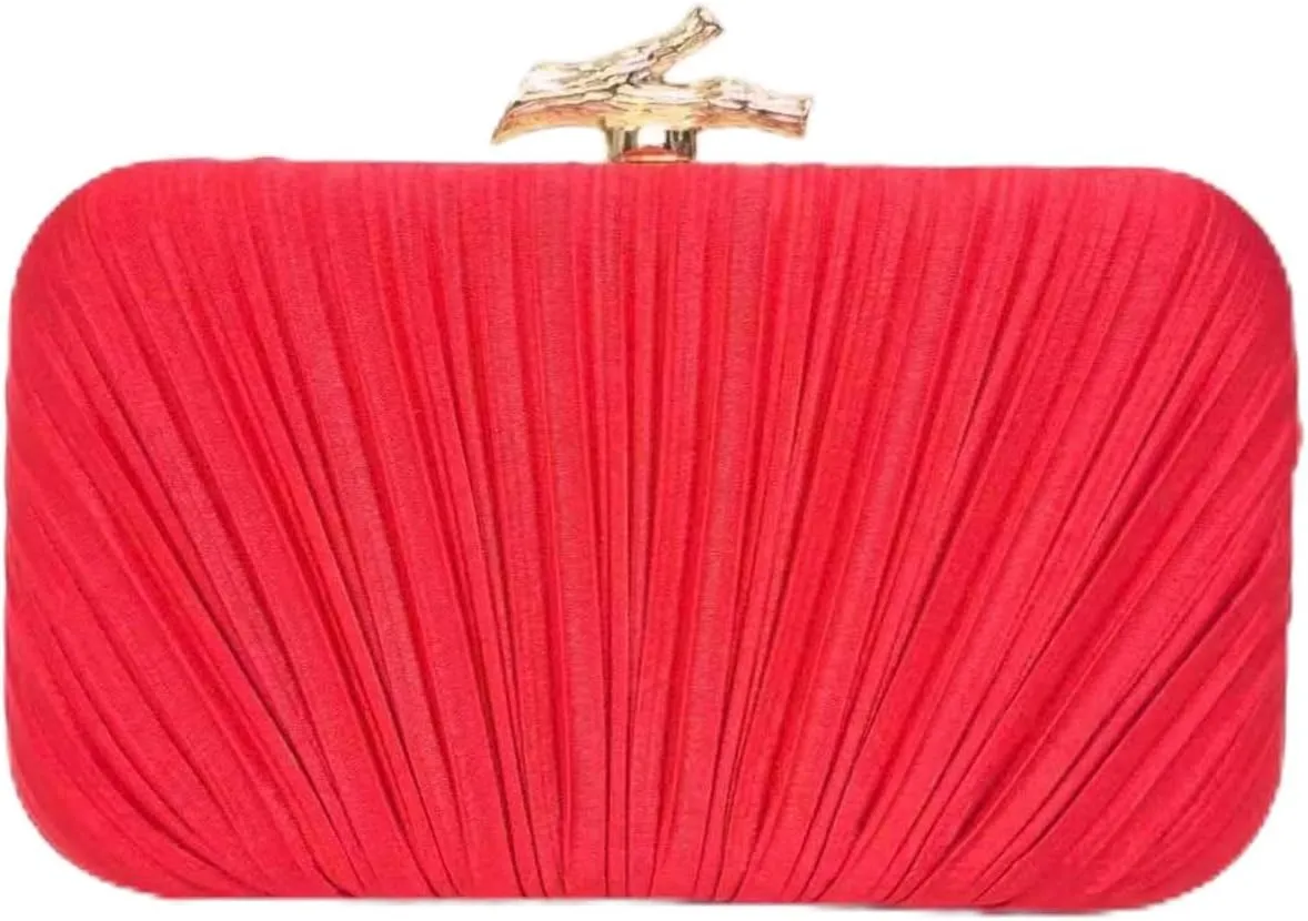 Clutch Purses for Women Evening Bag Pleated Clutch Handbags Chain Shoulder Bag Satin Purses for Wedding Party